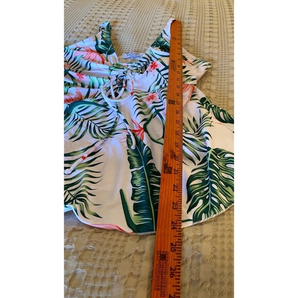 Finwanlo Modest Swimsuit Top Size Large Tropical Design Pink Green Adj. Straps - Picture 9 of 9